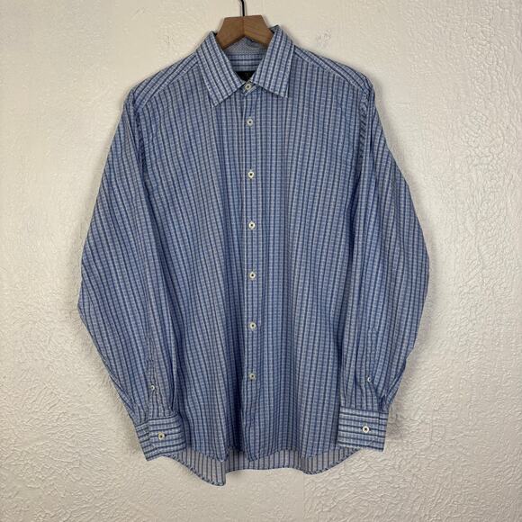 Bugatchi Uomo Men's Blue Plaid Long Sleeve Button Down Shirt Size Large - Picture 1 of 6